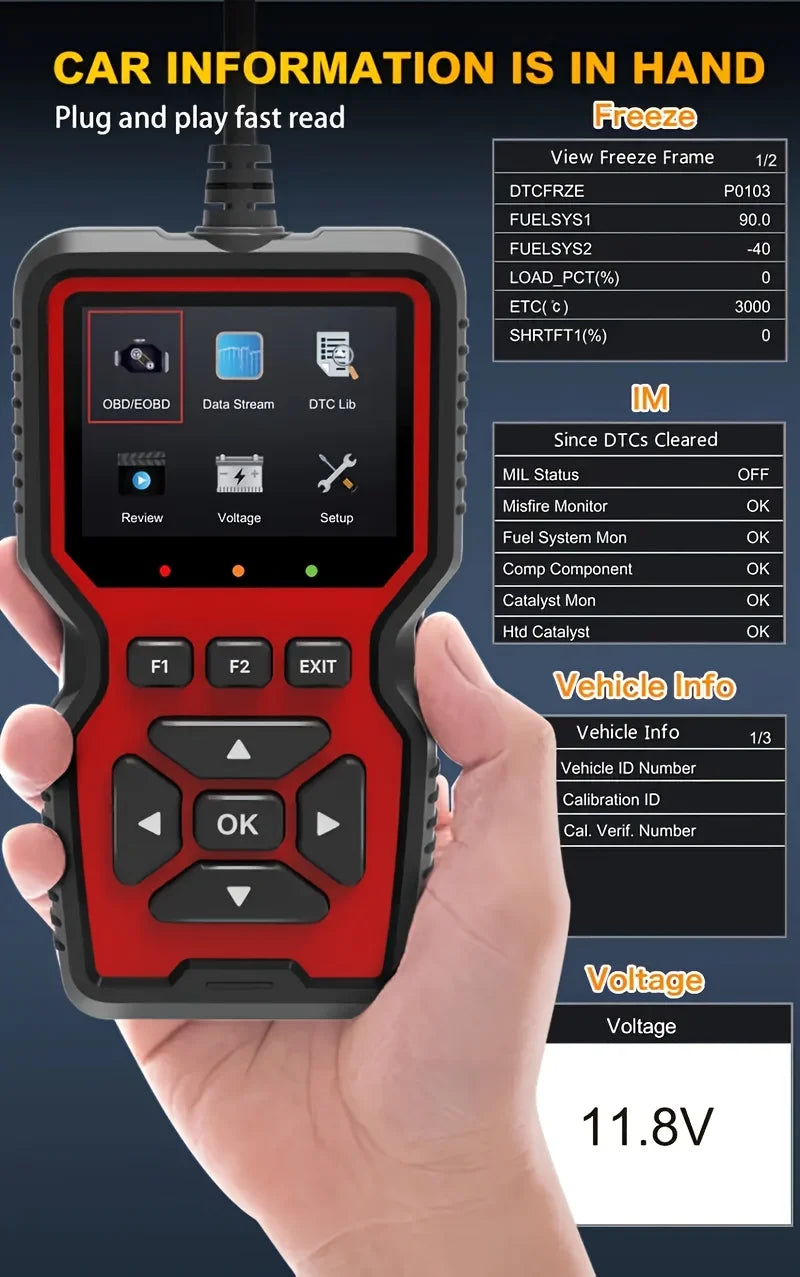 V519 OBD2 Scanner - Handheld Vehicle Inspection and Fault Diagnostic Tester with Live Data, Battery Test