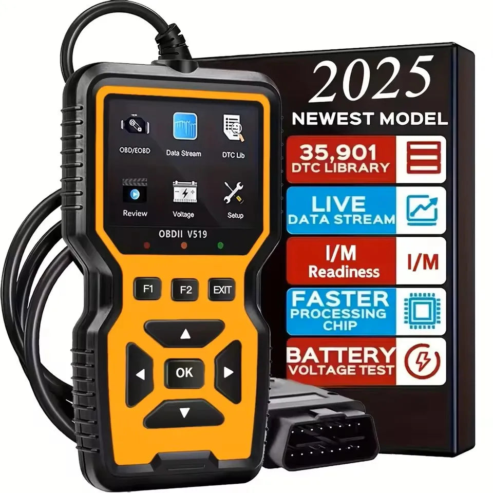 V519 OBD2 Scanner - Handheld Vehicle Inspection and Fault Diagnostic Tester with Live Data, Battery Test
