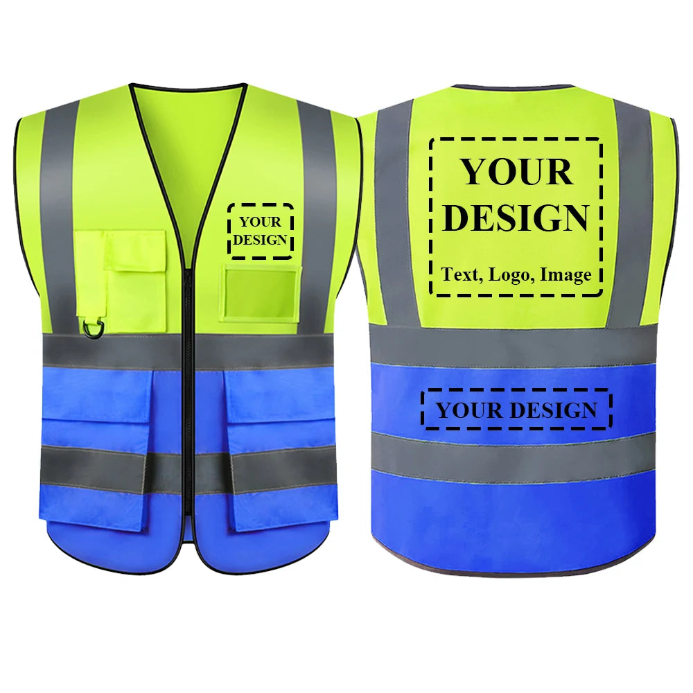 Gilet de sécurité personnalisé avec votre LOGO pour femmes et hommes, haute visibilité, avec poche et fermeture éclair, vêtements de travail de Construction
