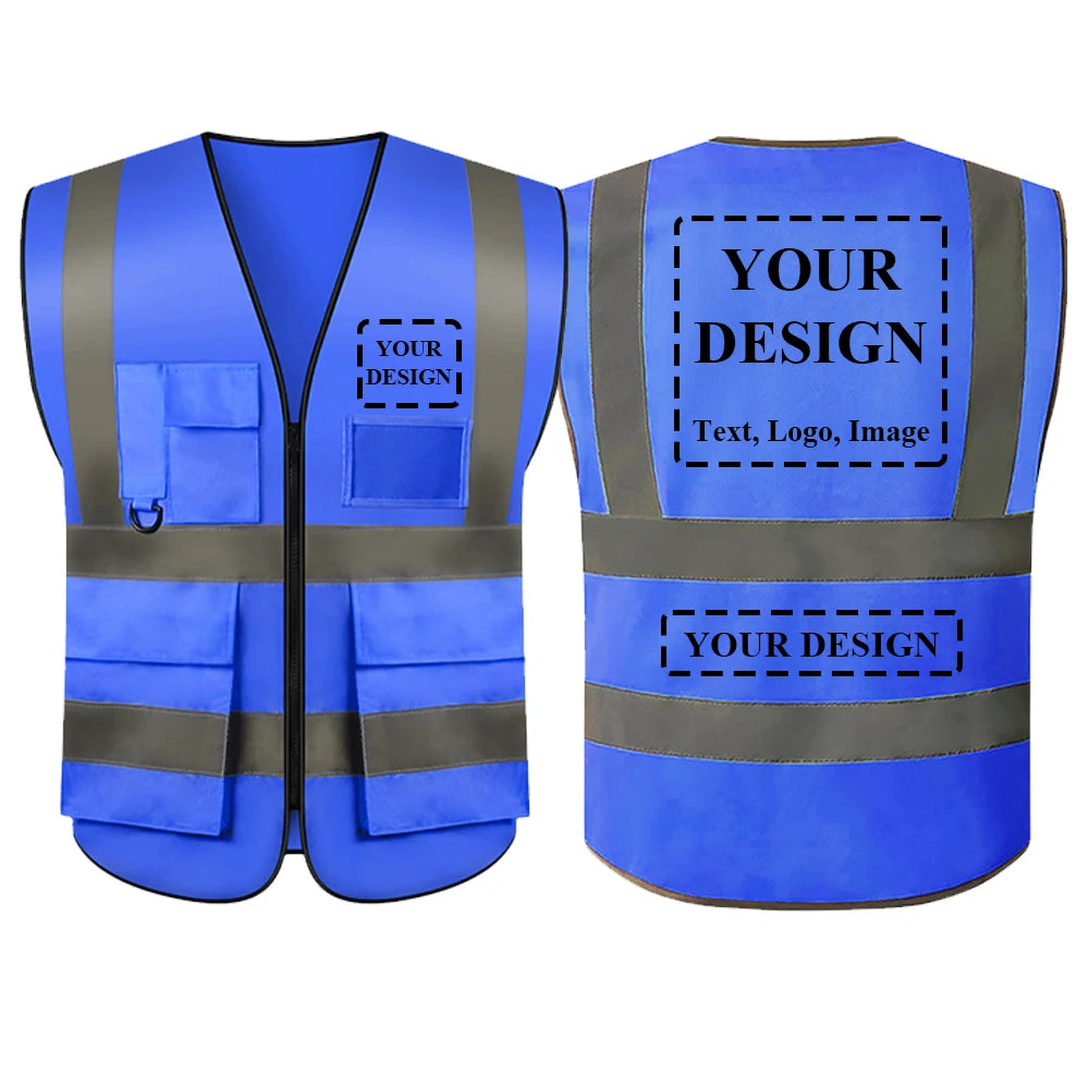Gilet de sécurité personnalisé avec votre LOGO pour femmes et hommes, haute visibilité, avec poche et fermeture éclair, vêtements de travail de Construction