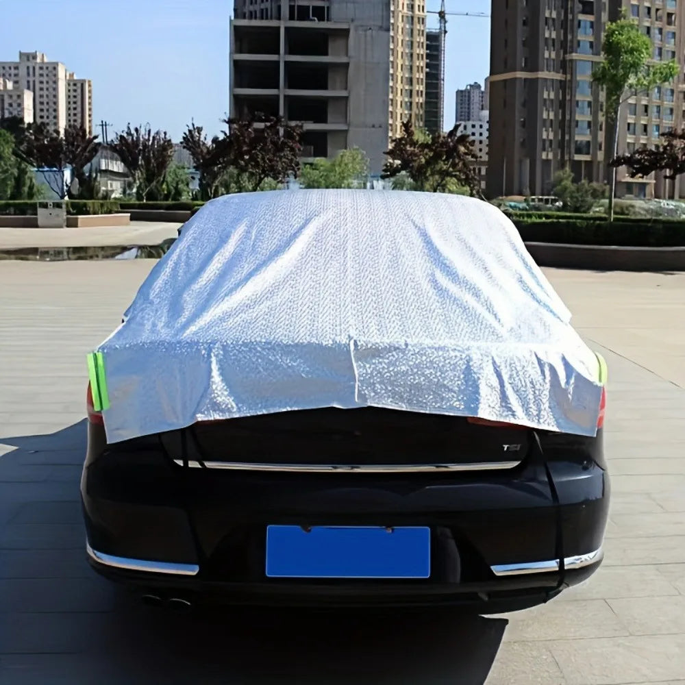 1pc All-Weather Half Car Body Cover - Waterproof, Dustproof, UV & Snow Resistant for Sedans, Protects Windshield and Roof