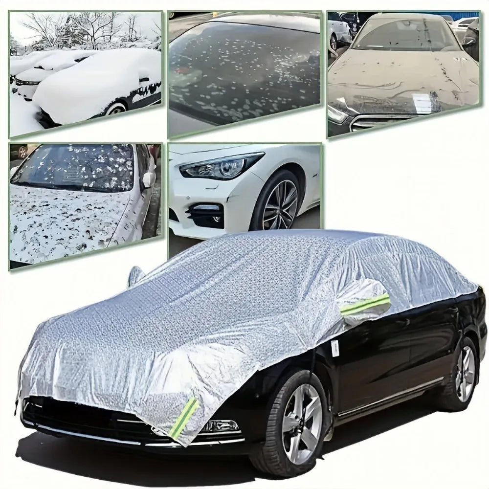 1pc All-Weather Half Car Body Cover - Waterproof, Dustproof, UV & Snow Resistant for Sedans, Protects Windshield and Roof