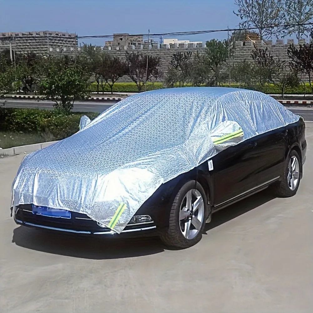 1pc All-Weather Half Car Body Cover - Waterproof, Dustproof, UV & Snow Resistant for Sedans, Protects Windshield and Roof