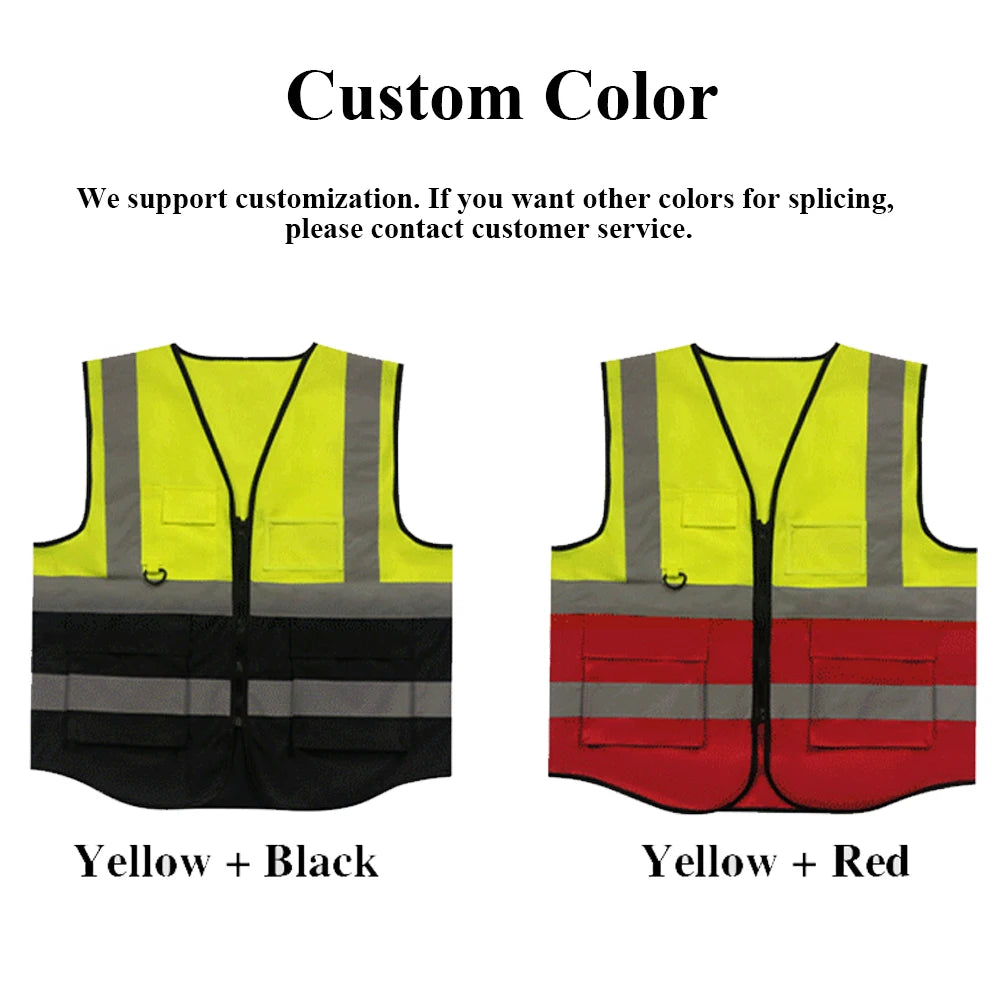 Gilet de sécurité personnalisé avec votre LOGO pour femmes et hommes, haute visibilité, avec poche et fermeture éclair, vêtements de travail de Construction