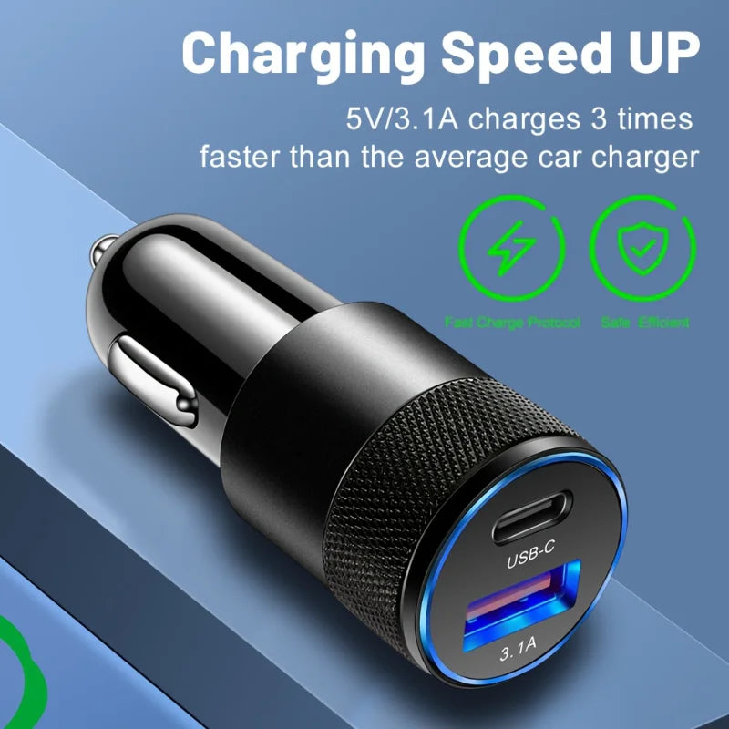 3.1A USB Car Charger Type C Fast Charging