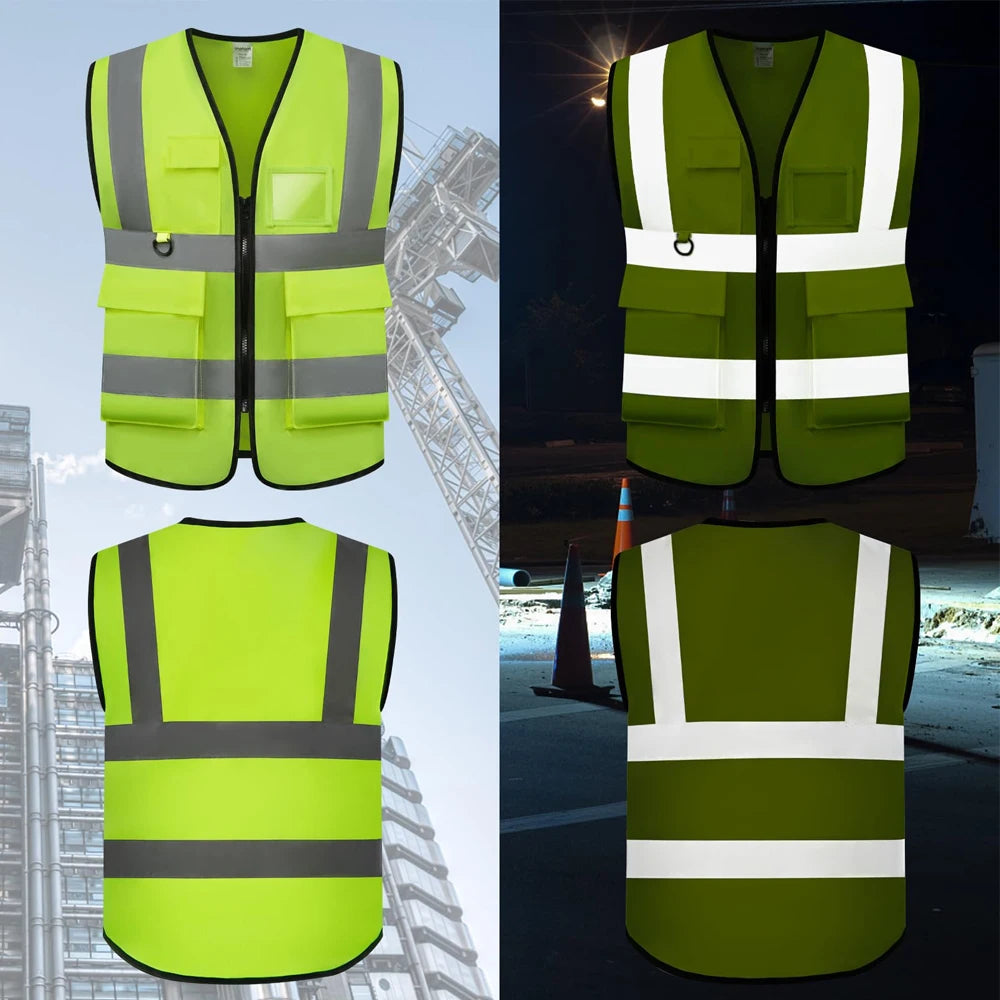 Gilet de sécurité personnalisé avec votre LOGO pour femmes et hommes, haute visibilité, avec poche et fermeture éclair, vêtements de travail de Construction