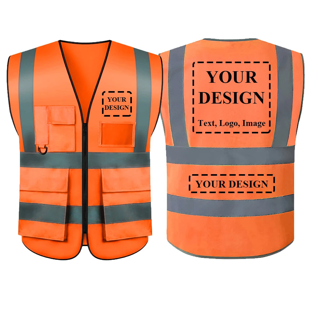 Gilet de sécurité personnalisé avec votre LOGO pour femmes et hommes, haute visibilité, avec poche et fermeture éclair, vêtements de travail de Construction