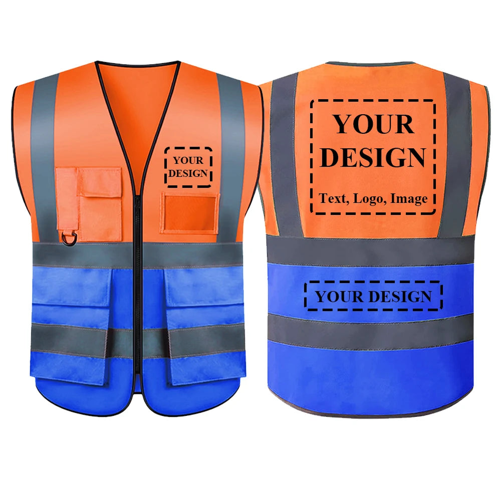 Gilet de sécurité personnalisé avec votre LOGO pour femmes et hommes, haute visibilité, avec poche et fermeture éclair, vêtements de travail de Construction