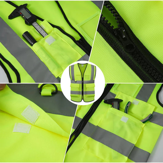 Gilet de sécurité personnalisé avec votre LOGO pour femmes et hommes, haute visibilité, avec poche et fermeture éclair, vêtements de travail de Construction
