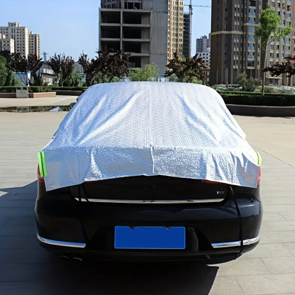 1pc All-Weather Half Car Body Cover - Waterproof, Dustproof, UV & Snow Resistant for Sedans, Protects Windshield and Roof