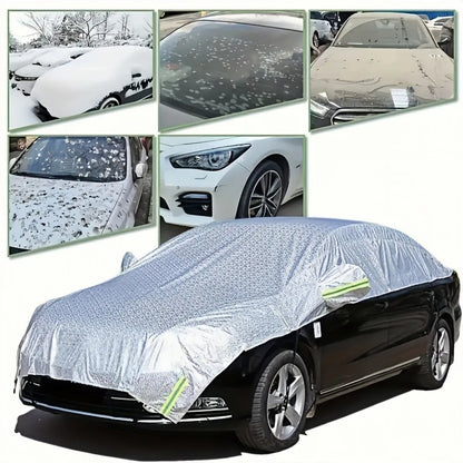 1pc All-Weather Half Car Body Cover - Waterproof, Dustproof, UV & Snow Resistant for Sedans, Protects Windshield and Roof