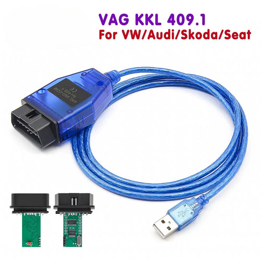 VAG KKL 409.1 With CH340T OBD 2 OBD2 Car Diagnostic vag com Interface Cable 409 1 For VW/Audi/Skoda/Seat Auto Scanner Tool